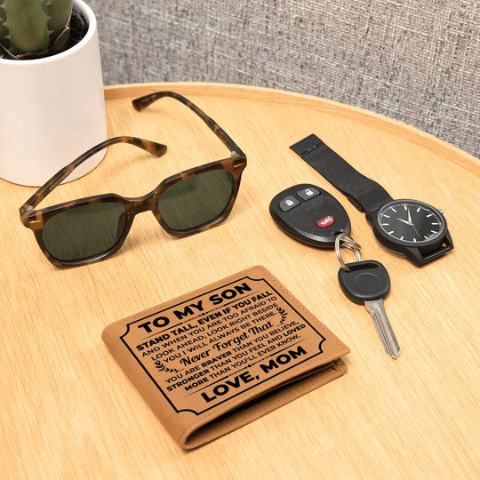 To My Son Stand Tall (Black) – Leather Wallet